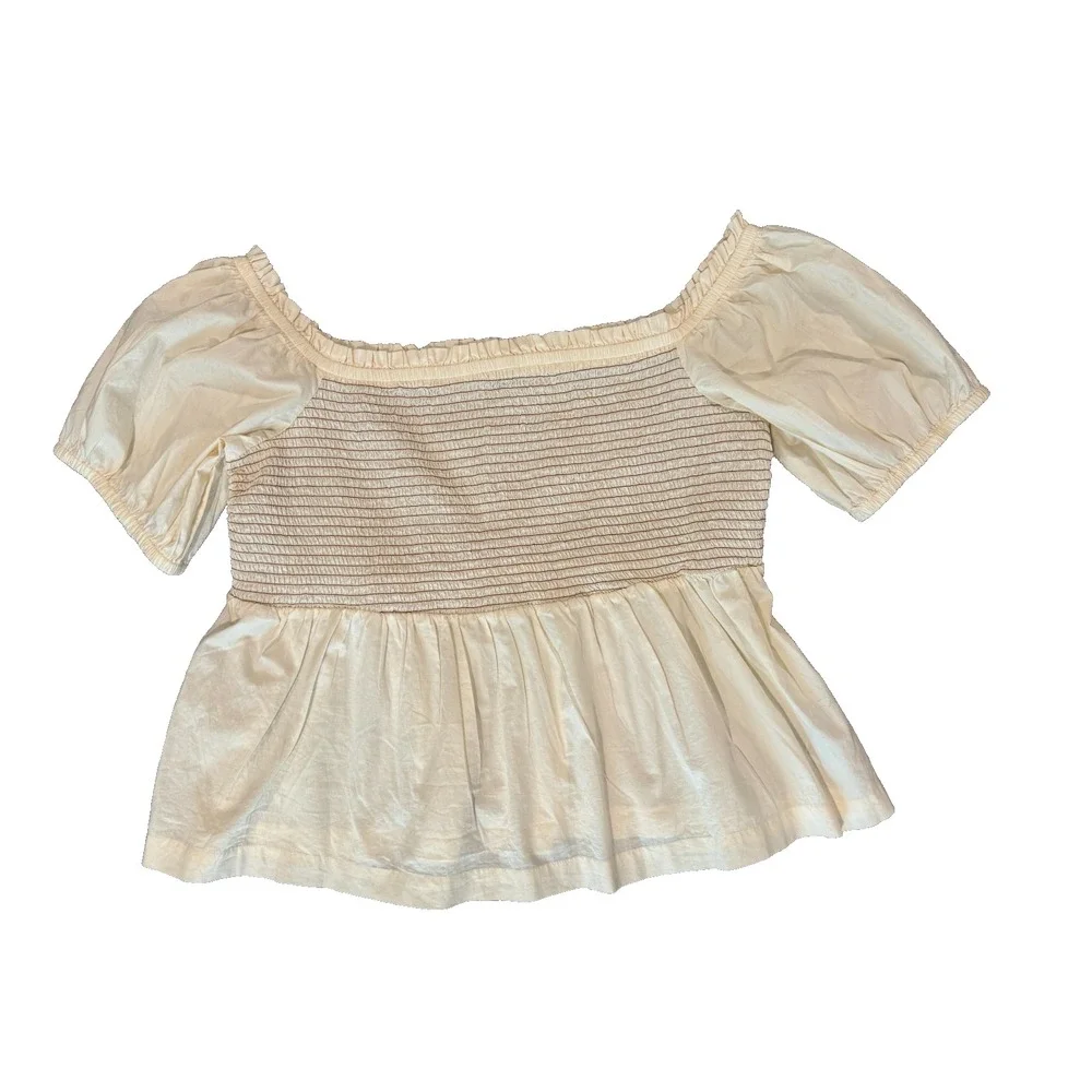 Old Navy Smocked Top Women's Size XXL Cream Peplum Waist Elastic Bodice NWT